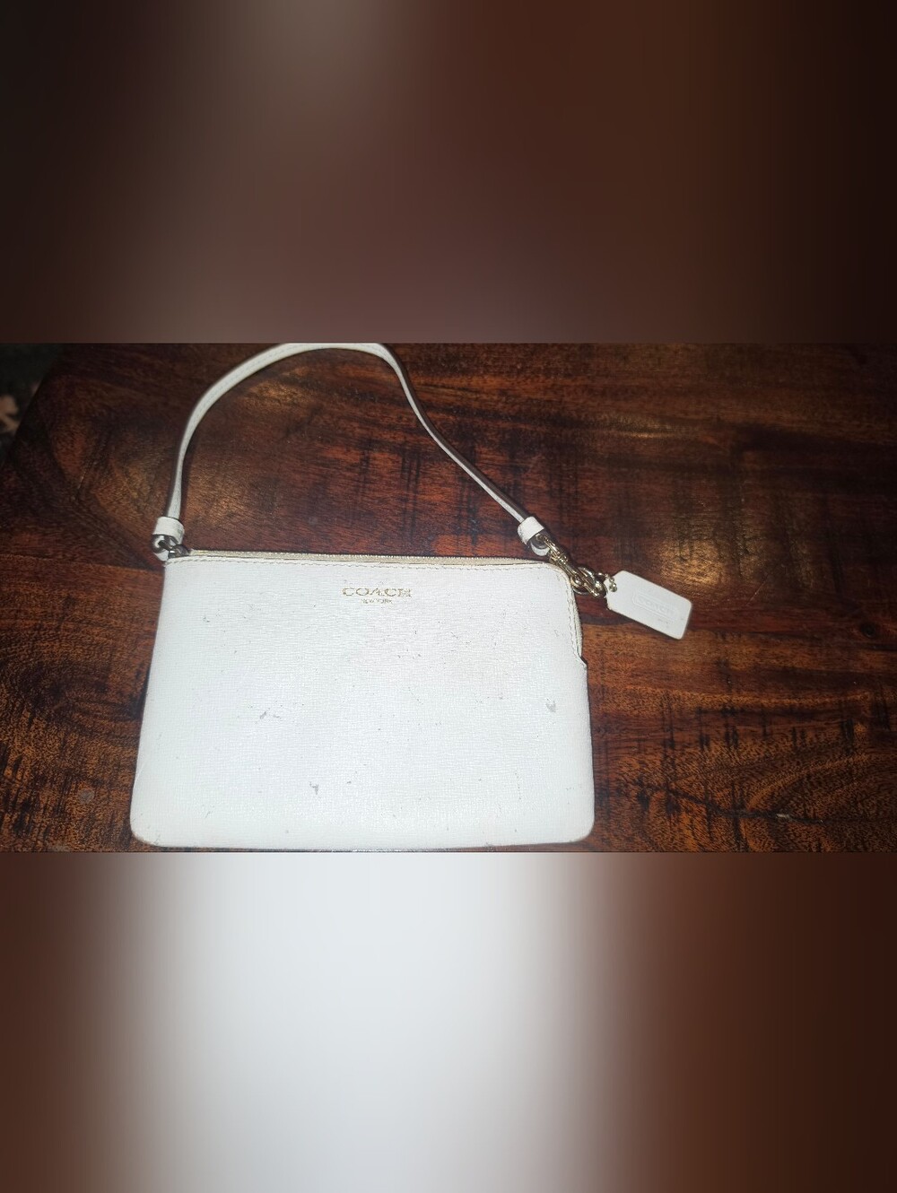Coach White Leather Wristlet with Gold Hardware